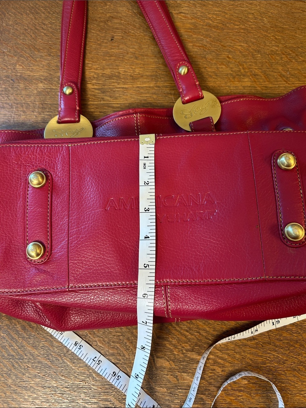 Sharif Americana Red Genuine Pebble Leather Large Hobo Shoulder Bag - Picture 15 of 16